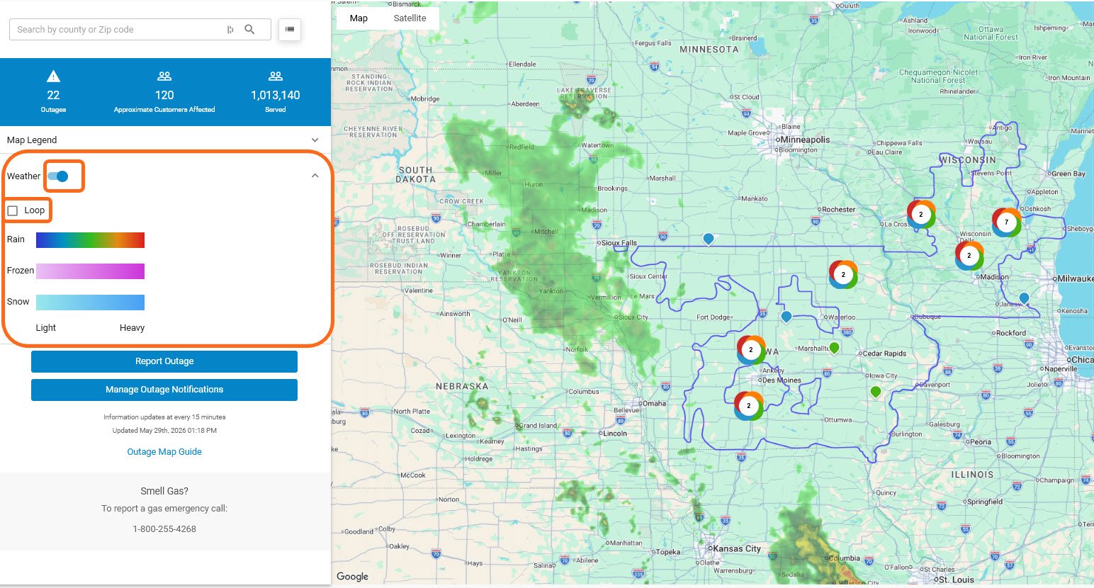 Outage map screenshot