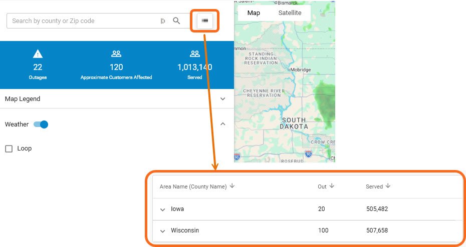 Outage map screenshot