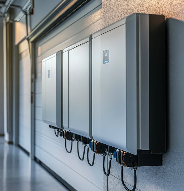 battery storage system mounted in a garage
