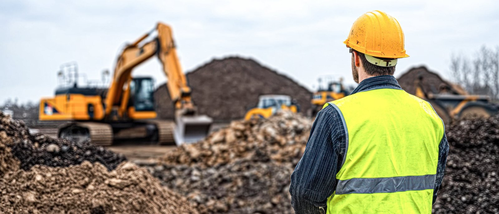 construction worker watching a bulldozer